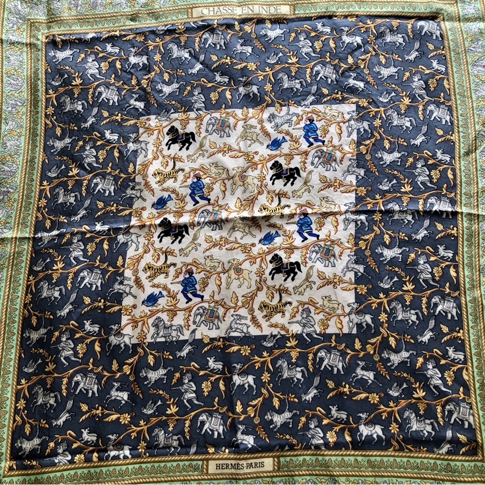 Vintage Hermès printed Silk Scarf 90cm – Chasse en Inde